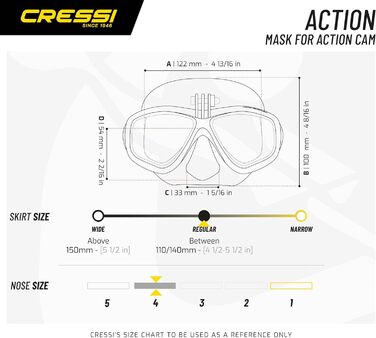 Маска для дайвінгу Cressi Metis/Action з кріпленням для екшн-камери, унісекс, низький об’єм, універсальний розмір, чорна/синя