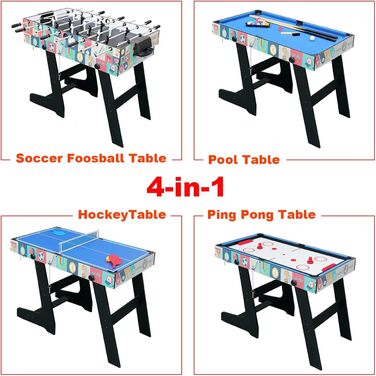 Спортивний ігровий стіл 4 FT 4-в-1 Steady: Білліард/Снукер, Футбол, Настільний футбол, Хокей, Настільний теніс