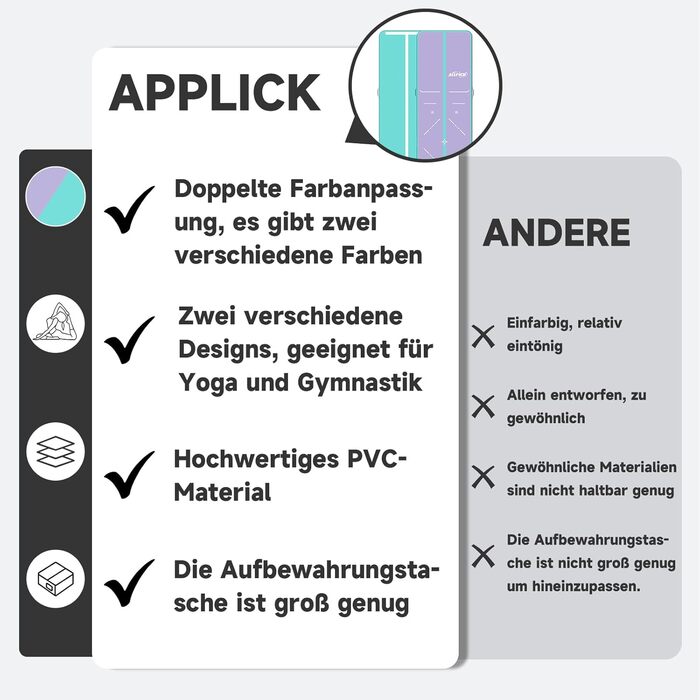 Гімнастичний надувний мат ALLPICK 4м, 10см, двосторонній, для йоги, тумблінгу, фіолетово-зелений