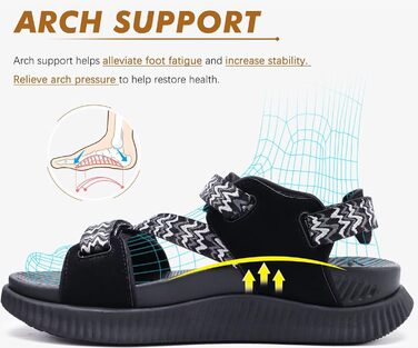 Сандалії жіночі KuaiLu для трекінгу та відпочинку: ортопедичні, зручні, дихаючі, літні, з регулюванням на липучці, для плоскостопості, чорні, 43 EU