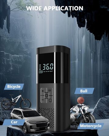 SERVOMASTER Електрична повітряна помпа з манометром, портативний міні-компресор, акумулятор 150PSI, LED-підсвічування, для авто, мотоцикла, велосипеда, м'ячів (чорний, сірий, бездротовий)