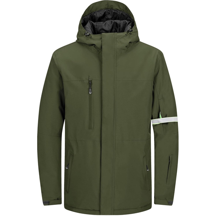 Чоловіча лижна куртка 33,000ft: Водонепроникна, вітронепроникна, тепла, функціональна куртка для сноуборду та лижного відпочинку (армійний зелений, L)