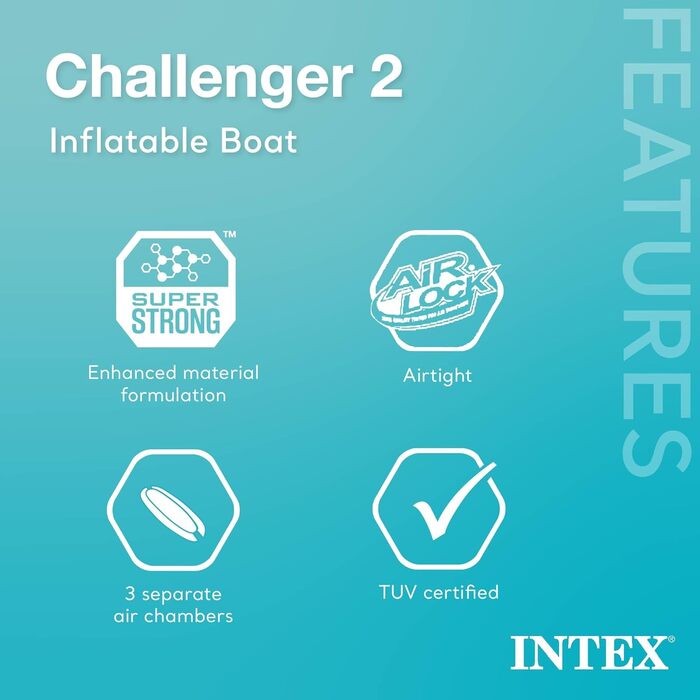 Надувний човен Intex Challenger 2, блакитно-жовтий, 236x114x41 см, одномісний