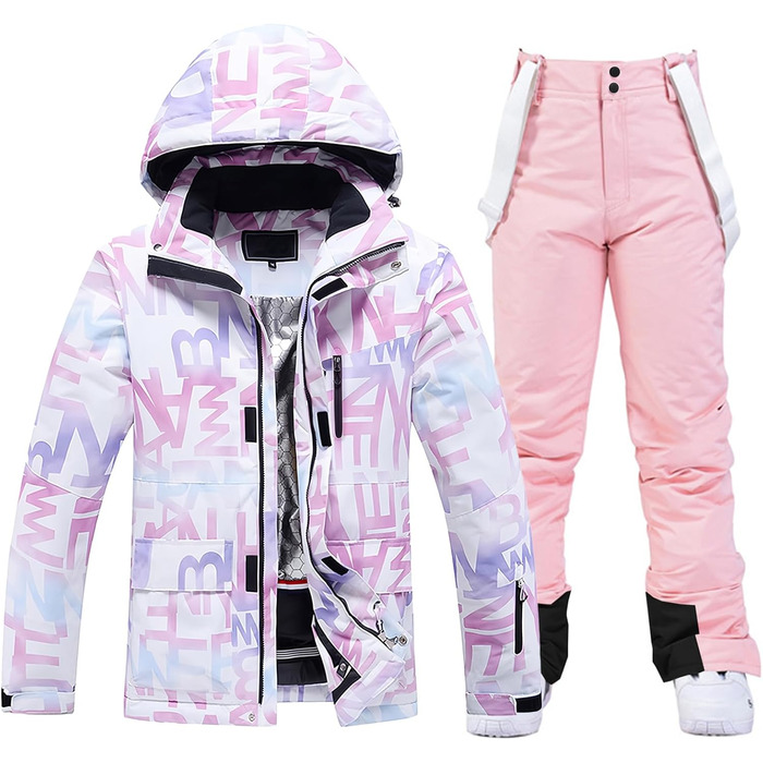 Модна жіноча гірськолижна куртка та штани, водонепроникні, вітронепроникні, кольорові, з принтом, рожевий, розмір L
