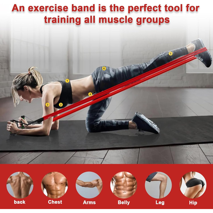 Резинки для фітнесу Wadafen: Набір еластичних стрічок для йоги, стретчингу, кросфіту та пілатесу. Включає дверний анкер, ручки та чохол.