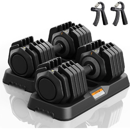 Набір гантелей регульовані, 11 кг/24.5 кг, 2 шт. з неслизьким грифом, швидке регулювання ваги, чорний колір