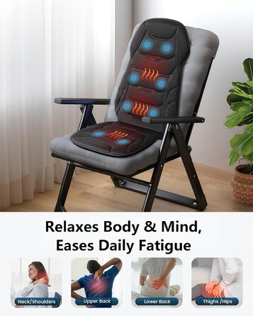 Масажне сидіння Comfier з підігрівом та вібрацією для спини та шиї. Крісло для релаксації, масажер для дому та офісу. Подарунок для жінок, чорний