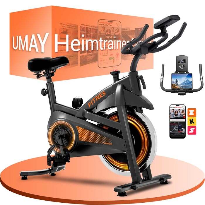 Магнітний велотренажер UMAY 5-в-1 складаний, домашній ергометр з LED-дисплеєм, пульсометром та регулюванням навантаження (16 рівнів), помаранчевий, до 136 кг