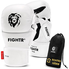Шкіряні рукавички FIGHTR MMA Pro для спарингу з посиленою амортизацією, для MMA, кікбоксингу та єдиноборств, розмір S, колір білий, у комплекті сумка