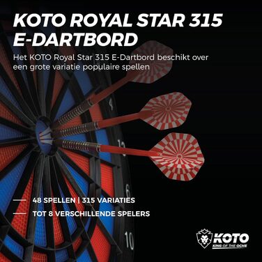 Електронна дартс-мішень KOTO Royal Star 315 з 6 м'якими дротиками, 48 ігор і 315 варіацій
