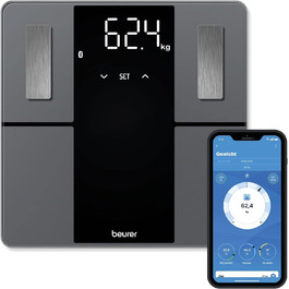Beurer BF 500 Діагностичні ваги з Bluetooth, електронні ваги для аналізу складу тіла, вимірювання жиру та м'язової маси, сумісні з додатком, великий дисплей
