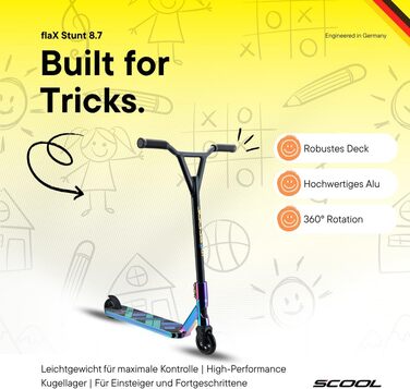 S'COOL Скутер для трюків – Флакс, для дітей та підлітків, від 6 років, кольоровий