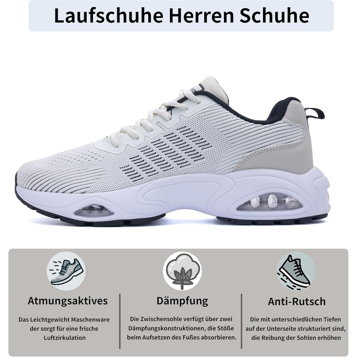 Кросівки для бігу GANNOU чоловічі, спортивні, легкі, дихаючі, з амортизацією, 40-47 (Бежевий, 44 EU)