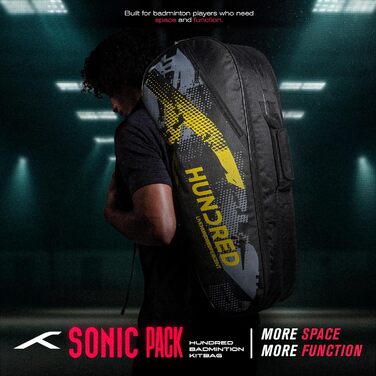 Сумка для бадмінтону HUNDRED Sonic Pack Kit Bag: містка сумка для ракеток, взуття та екіпіровки для спорту, тренажерного залу та подорожей, унісекс, чорна