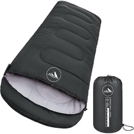 Спальний мішок HikeMeister® Mumienschlafsack 1600 г - для кемпінгу, чорний, 220 x 80 см, з внутрішньою кишенею, комфортна температура 0-15°C, з чохлом для перенесення