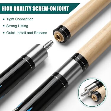 ASMPCUE Більярдний кий 58'' 20oz з чохлом з PU шкіри, канадський клен, 13mm наконечники, для професійних гравців, жовтий