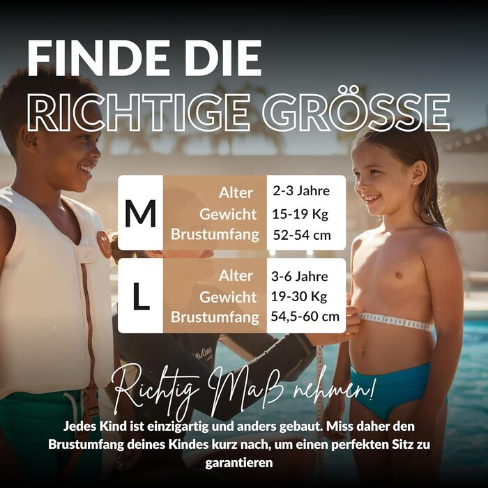 Дитячий жилет для плавання NOARD | Schwimmhilfe з 40+ нашивками для персоналізації | Різні дизайни та розміри | 15–30 кг | 2–6 років | Сертифікований EN 13138-1:2021 для безпечного навчання плаванню | Просто бежевий