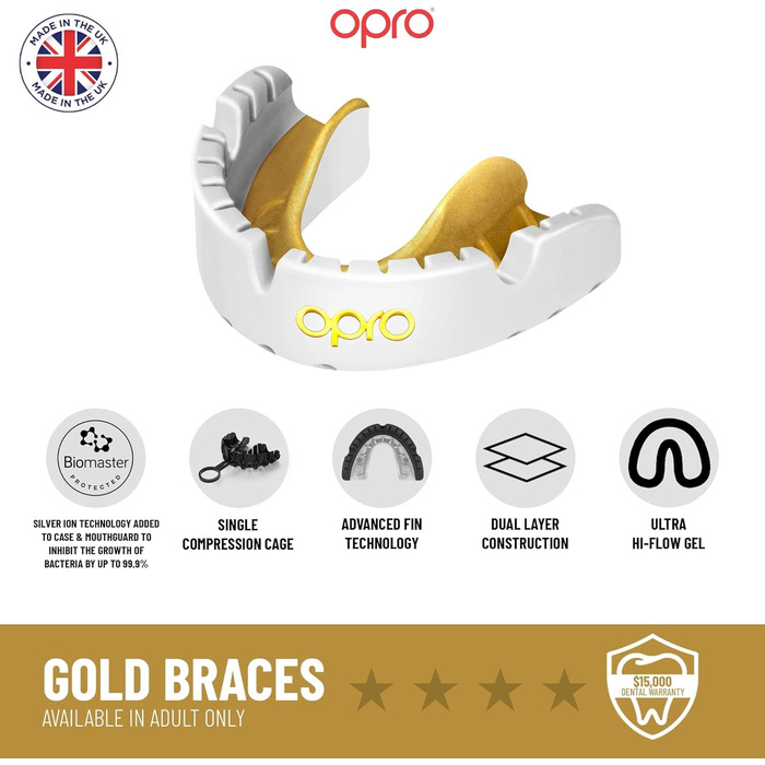 Захисна капа OPRO Gold для брекетів, спортивна капа для дорослих з інноваційною технологією підгонки, для боксу, лакросу, ММА, єдиноборств, хокею та контактних видів спорту, чорна/золота