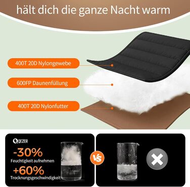 Спальний мішок XXL з пуху 3-4 сезони, 230x100 см, чорний. Підходить для дорослих, кемпінгу, походів та рюкзаків. Легкий та теплий