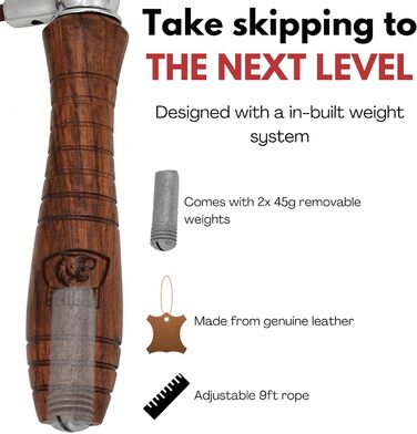 Стрибкова скакалка Senshi Japan з утяженими ручками, анти-втомні ручки, вагова скакалка для чоловіків, жінок та дітей, 600 г – ручки з палісандру