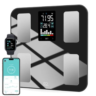 Розумні ваги для аналізу складу тіла з дисплеєм VA та вимірюванням пульсу, 15 показників здоров'я, Bluetooth, до 180 кг, темно-сині