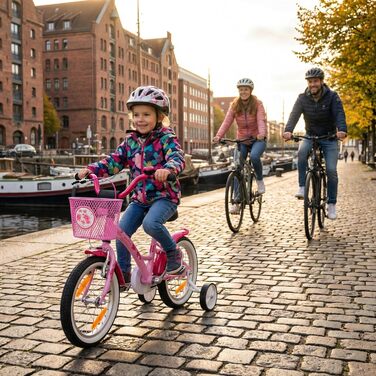 Дитячий велосипед Prometheus для дівчаток 14 дюймів з додатковими колесами та заднім гальмом, рожевий