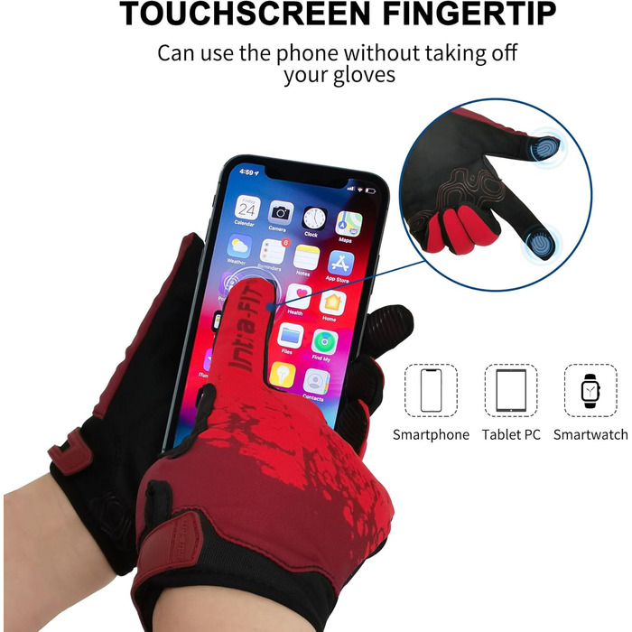 Велосипедні рукавички для чоловіків та жінок, сенсорні, дихаючі, легкі, для шосейних велосипедів, Outdoor-спорт, будівництво (M, Червоний)