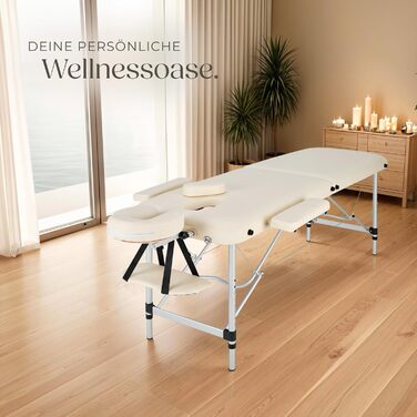 Масажний стіл Tectake 2 зони, складаний, з регулюванням висоти, з аксесуарами (головна підтримка, підлокітники, сумка) - бежевий