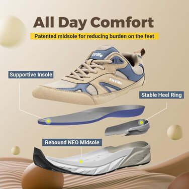 Кросівки FitVille для чоловіків, широкі, для бігу та занять спортом. Зручні кросівки з антиковзкою підошвою, дихаючі, для бігу по вулицях, на природі, для джогінгу, фітнесу та ходьби. Широкі кросівки для широкої стопи (50 EU X-широкі, бежеві з синім)