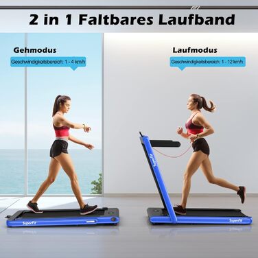 GOPLUS Біговий доріжка 2-в-1 складана з пультом, електрична з керуванням через APP, Bluetooth, тримач для телефону, швидкість 1-12 км/год, до 120 кг, блакитна