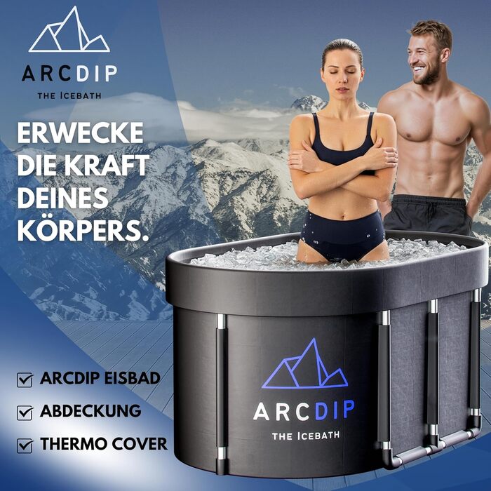 Poolomio® Eisbad Oval Premium Set: Ейсбад овальної форми, 120 x 60 x 60 см, 340 л | Преміум комплект для дому та відпочинку на природі | З алюмінієвим каркасом, ізольованим кришкою та аксесуарами | Ейсванна для холодової терапії та відновлення