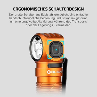 OLIGHT Perun 3 - ліхтар налобний LED перезарядна, 3000 люмен, 7 режимів, сенсор, червоне світло, IP68, для кемпінгу, риболовлі, полювання, оранжевий