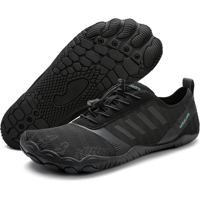 Взуття для плавання та фітнесу WateLves: зручні аквашузи для чоловіків та жінок, чорний колір, розмір 44 EU, широка передня частина