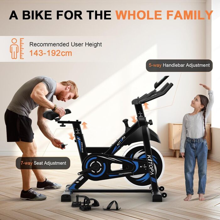 Кітопа: Розумний велотренажер з Bluetooth, LCD-монітором та регульованим опором. Макс. вага користувача: 150 кг, колір - блакитний