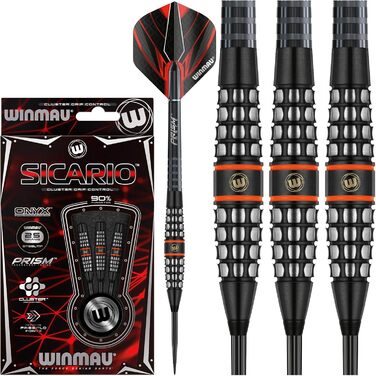 Дротики WINMAU Sicario 23 г вольфрамові для дартсу, стілтіп, професійні, з хвостовиками та оперенням