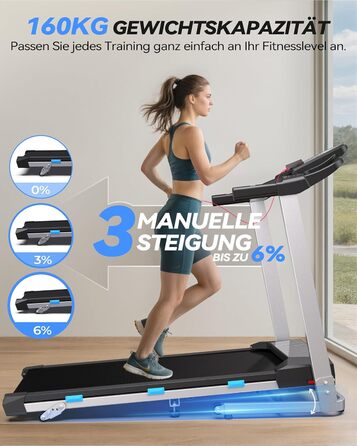 Біговий доріжки для дому Cardirun 3.0PS, 12 км/год, нахил 10%, до 160 кг, LED-дисплей, APP, Bluetooth, тиха, срільно-чорний