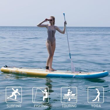 Надувний SUP Борд UPWELL Premium Stand Up Paddling Board з сидінням та кріпленням для камери, комплект, 204 кг вантажопідйомність, для 2 осіб, регульоване весло для початківців (340x84x15cm)
