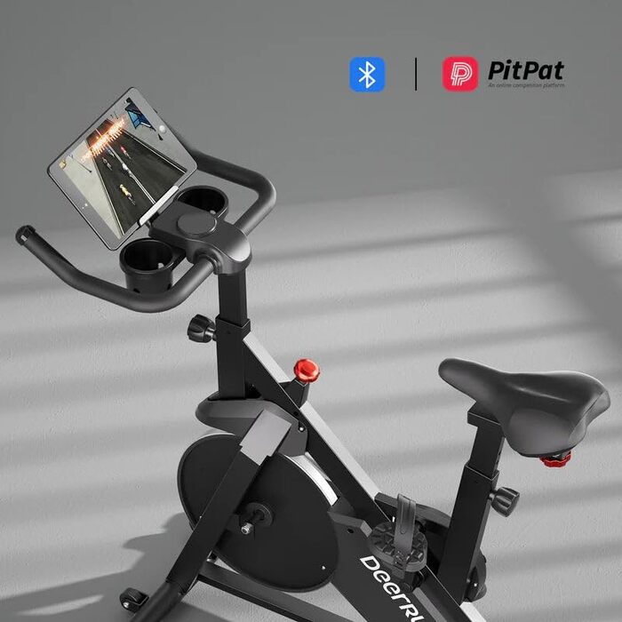 Велотренажер DeerRun Professional: фітнес-велосипед з регулюванням магнітного опору, моніторинг даних через додаток, для дому, вантажопідйомність 136 кг, чорно-червоний