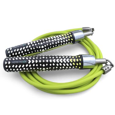 Спортивний скакалка HEREROPE для кардіо, боксу та фітнесу з кульковими підшипниками, ергономічними ручками та антисплутуваним тросом, колір Лимон XL (для зросту від 183 см)