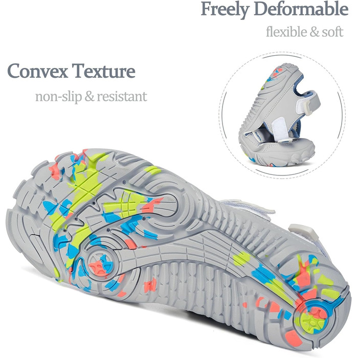 Чоловічі та жіночі сандалі для пляжу та спорту Hsyooes (43 EU, Сірі) - аквашузи, швидковисихаючі, регульовані, для піших прогулянок