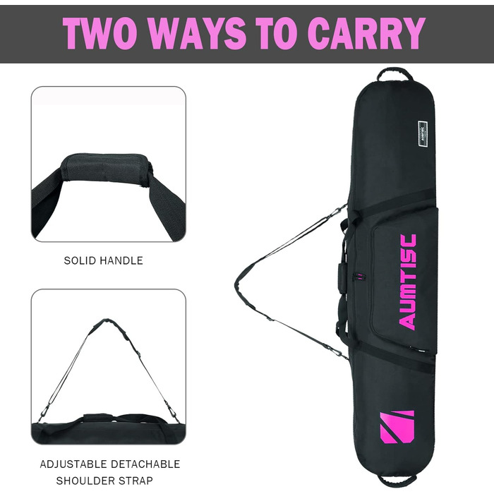 Сумка для сноуборду AUMTISC: містка, для зберігання та транспортування сноуборду та спорядження, рожева, 155 см