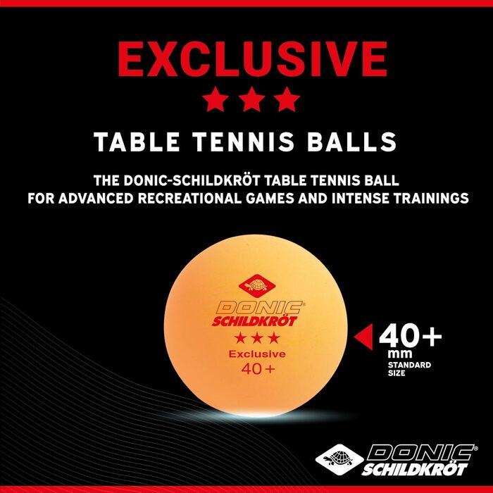 М'яч для настільного тенісу Donic-Schildkröt Exclusive 3 зірки, поліуретан 40+ якість, для тренувань та розваг, білий, помаранчевий або кольоровий мікс, 6/3 шт.