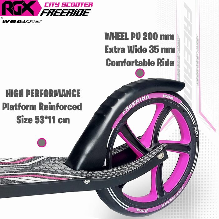 Самокат WeLLIFE Freeride RGX з великими колесами 200 мм, передньою підвіскою, складаний міський самокат для дорослих і дітей
