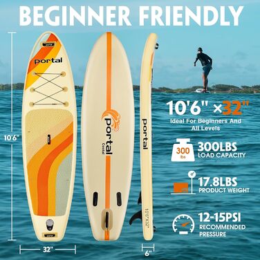 Надувний SUP-борд Portal Stand Up Paddle Board 10'6' (320 см) з аксесуарами: насос, весло, лінія, фініс, сумка, чохол для телефону