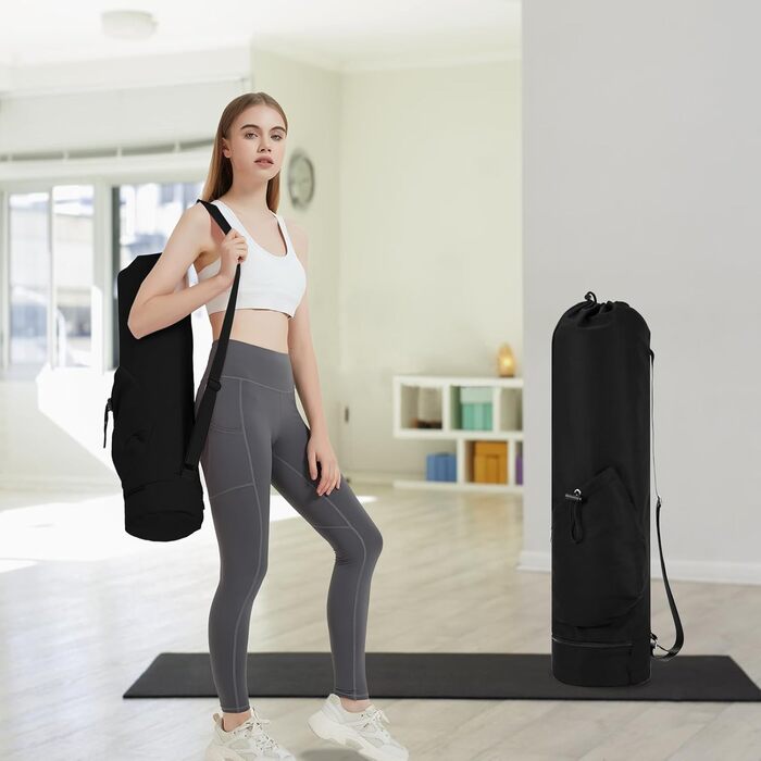 Спортивна сумка для йоги та фітнесу Yogatasche з відділенням для мокрого одягу та кишенею для пляшки, регульований ремінь, чорна, розмір M