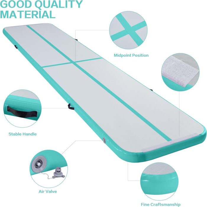 Надувна гімнастична килимок LSLIFE для дому, 5м, з електричним насосом. Підходить для гімнастики, йоги, тренувань дітей. Товщина 10см.