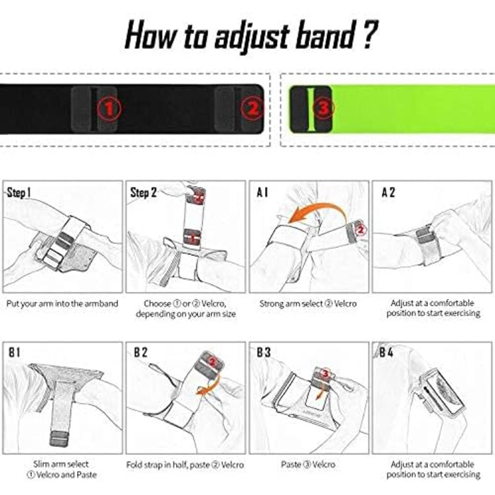 Спортивний браслет Haissky з кишенькою для навушників - рукав для телефону для iPhone 16 Pro Max/15 Pro/14/13 Pro/12 Plus, Huawei P70 Pro/P60 Pro/Mate 60, Xiaomi, Galaxy (до 6.9 дюймів) - сірий/зелений