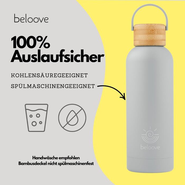 Термос-бутилка beloove з нержавіючої сталі, BPA-free, подвійні стінки, герметична, підходить для газованої води, зносостійке порошкове покриття, 500/750 мл