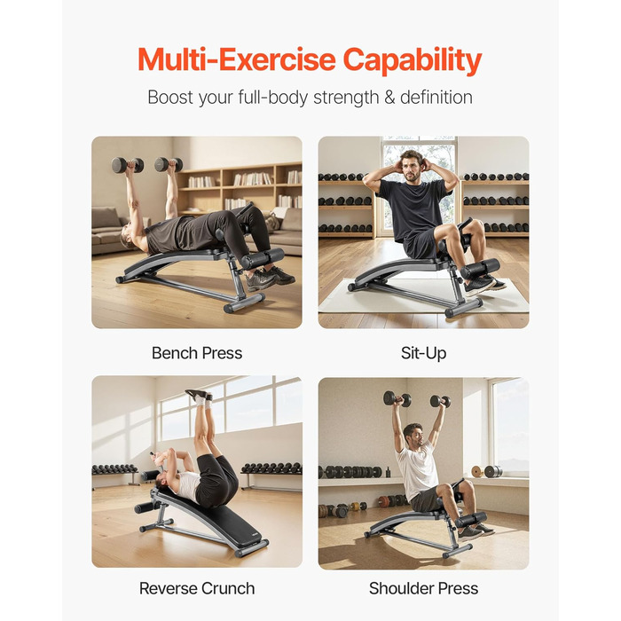 VEVOR Лавка для пресу з перевернутим хватом, регульована висота, міцна сталь, до 227 кг, для фітнесу вдома, силові тренування, розвиток м'язів всього тіла