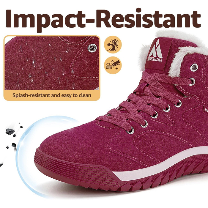 Зимові черевики Mishansha для жінок, теплі, з підкладкою, снігоступи, зимові черевики для активного відпочинку, розмір 36-48 EU (41 EU, теплий темно-червоний)